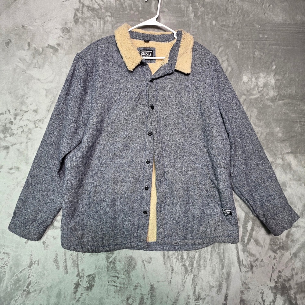 Grizzly Griptape Mens Blue Woven Sherpa Lined Shirt Jacket XXL 8PJ1058M